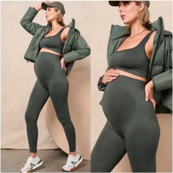 BLANQI Everyday Maternity Belly Support Leggings High Rise Seamless M Green - Picture 1 of 6